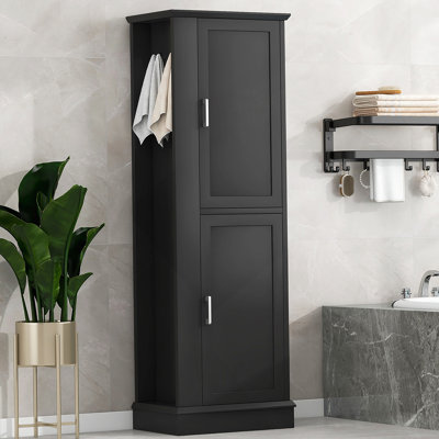 Tall Bathroom Storage Cabinet, Freestanding Storage Cabinet with Hook and Adjustable Shelf, MDF Board (Old Sku:WF326356AAK)