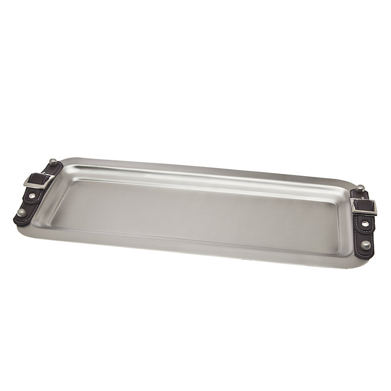 Stainless Steel Ottoman Tray with Genuine Leather Handles