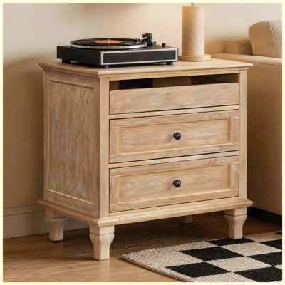 Table de chevet 28 po en bois avec station de charge, table de chevet de ferme avec 3 tiroirs, ports USB et de type C pour le bureau de la chambre à coucher