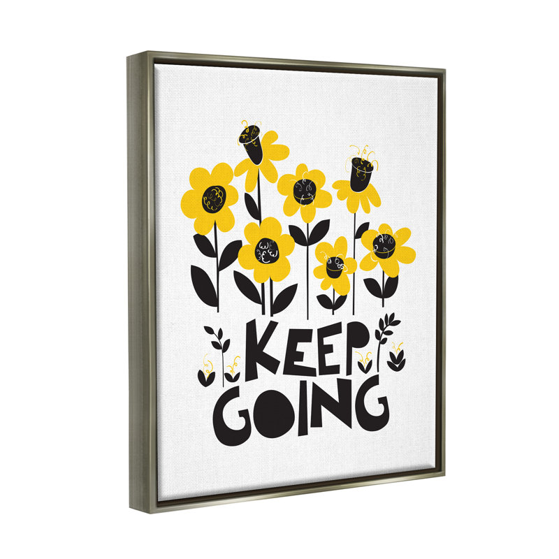 Jasmari Keep Going Yellow Flowers par Pragya Kothari, H 31 po x l 25 po x P 1,7 po, Cadre flottant gris lustré