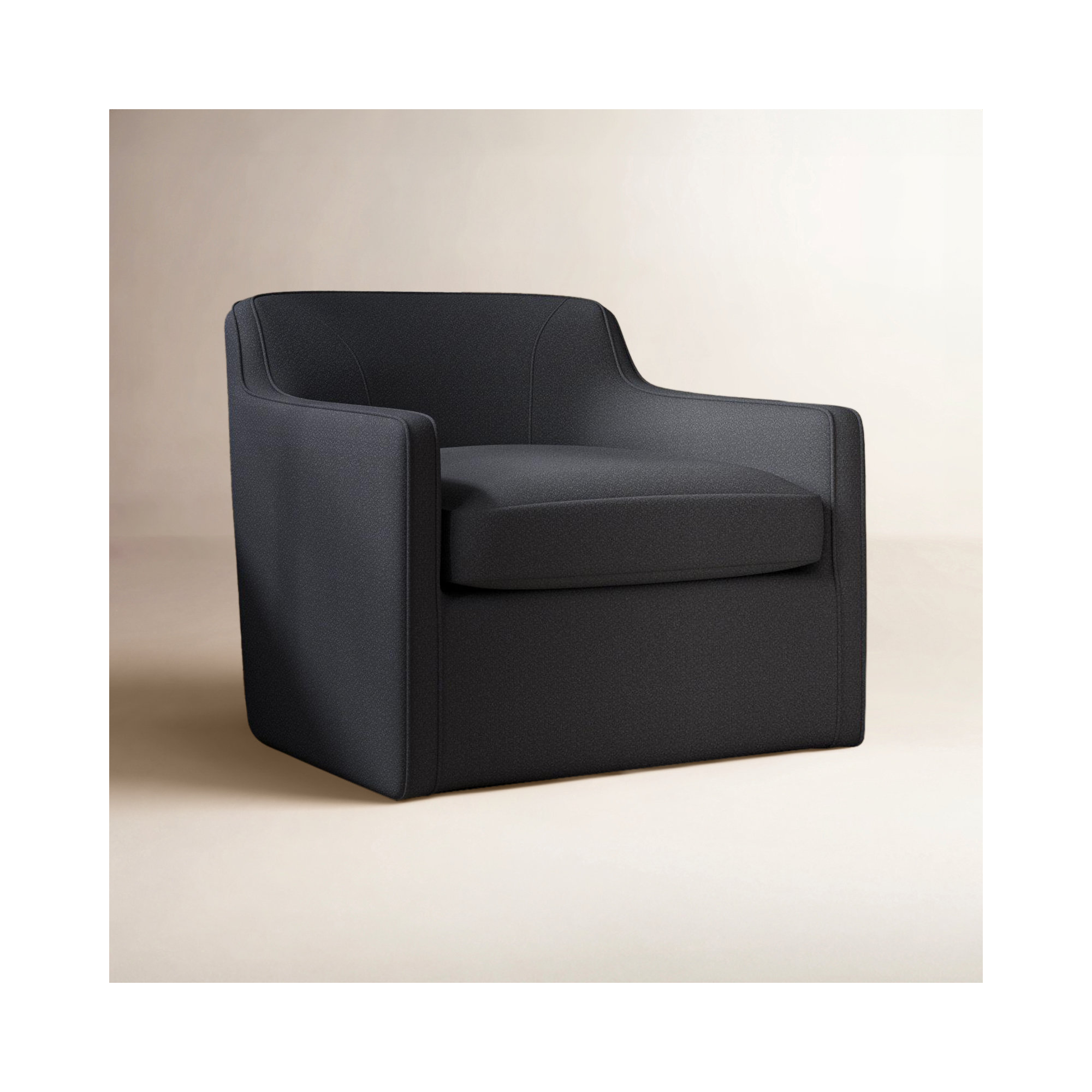 Marietta Upholstered Swivel Armchair, Davis Ink Performance Bouclé