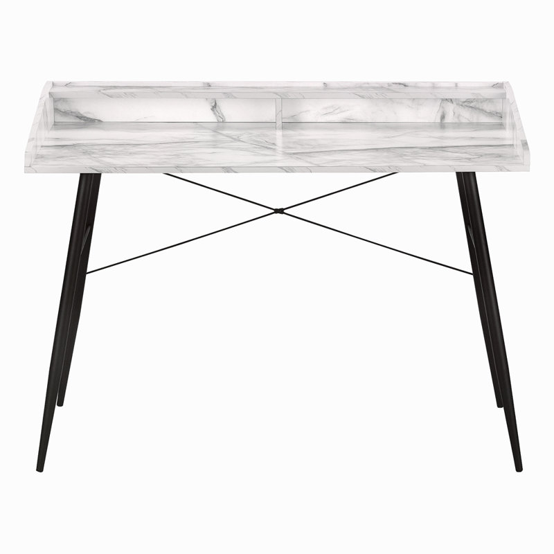 Computer Desk, Home Office, Laptop, Storage Shelves, 48"L, Work, White Marble Look Contemporary, Modern, White
