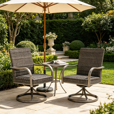 2pcs Outdoor Wicker Swivel Dining Chairs, Water Washed Cotton Cushions, Heavy-duty Iron Frame, 360° Swivel, 270 Lbs Weight Capacity, All-weather For Patio