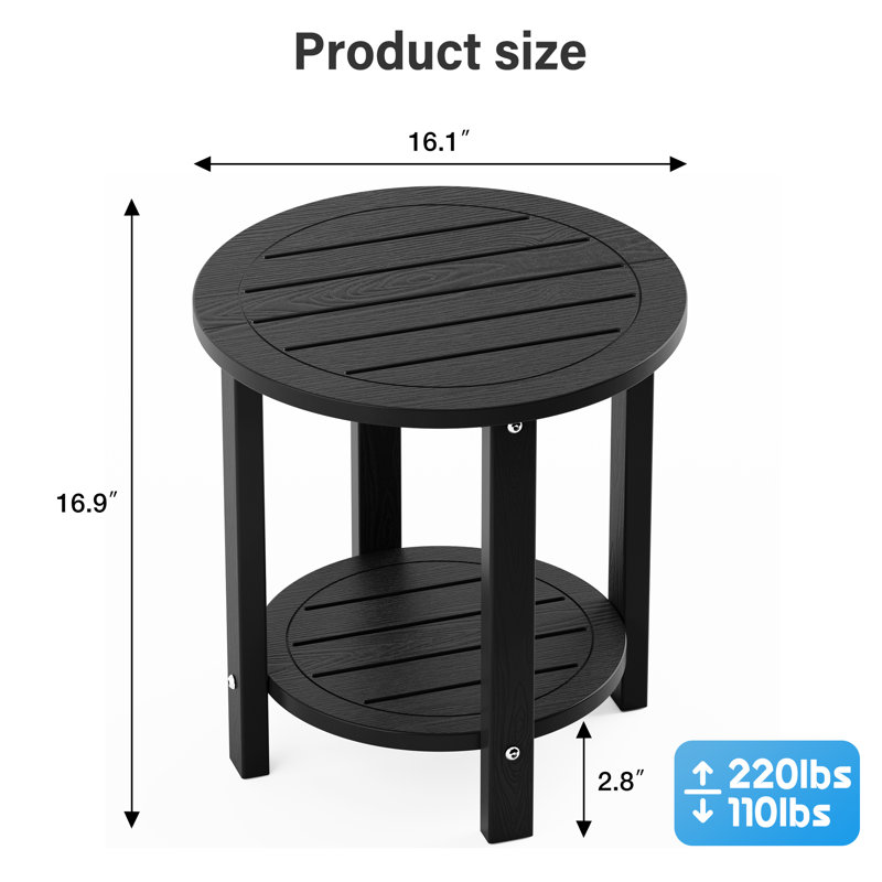 16 Inch Round Outdoor Side Table Adirondack Plastic/Resin Patio Side Table Weather Resistant End Table with Storage Shelf （Set of 2）