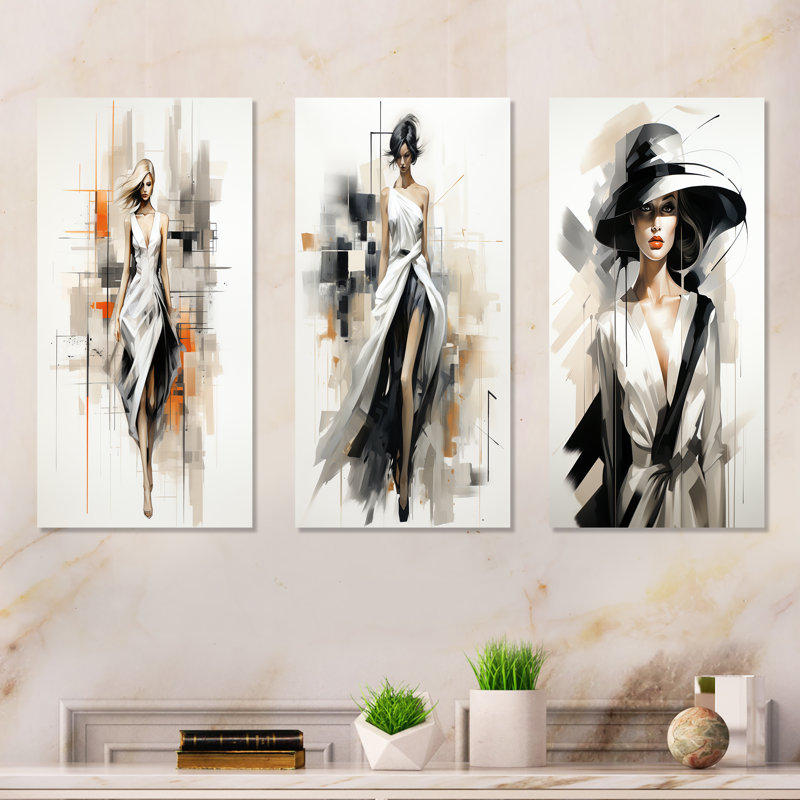 Ensemble de 3 reproductions d'art sur toile en noir et blanc, Toile tendue, H 28 po x l 36 po
