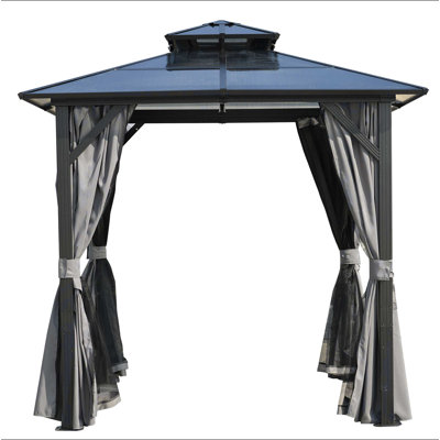 Outdoor Grill Gazebo 8 X 8FT, Hardtop BBQ Gazebo With UV-Resistant Polycarbonate Roof & Storage Hooks For Patio, Lawn, Garden