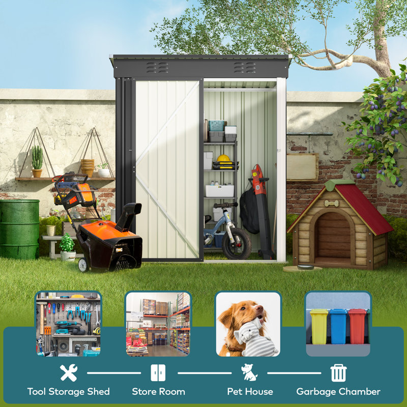 Aiho 5 ft. W X 3 ft. D Metal Vertical Storage Shed, Grey