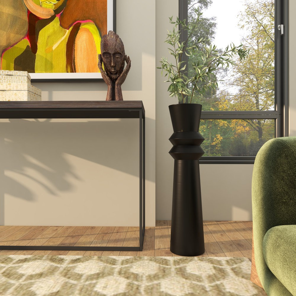 Mable Metal Floor Vase, Black, 31.75" H x 8.3" W x 7.8" D