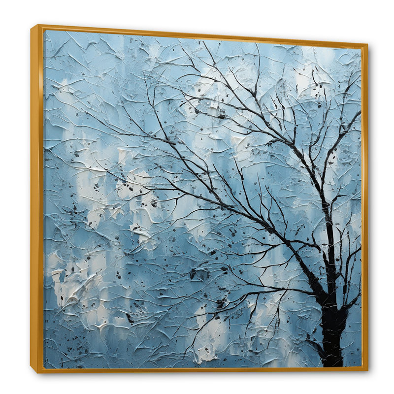 Minimalisme arbre bleu paysage II sur toile, Cadre flottant doré, H 30 po x l 30 po x P 1 po