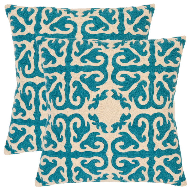 Embroidered Canvas Reversible Throw Pillow, 18" x 18", Blue Rain