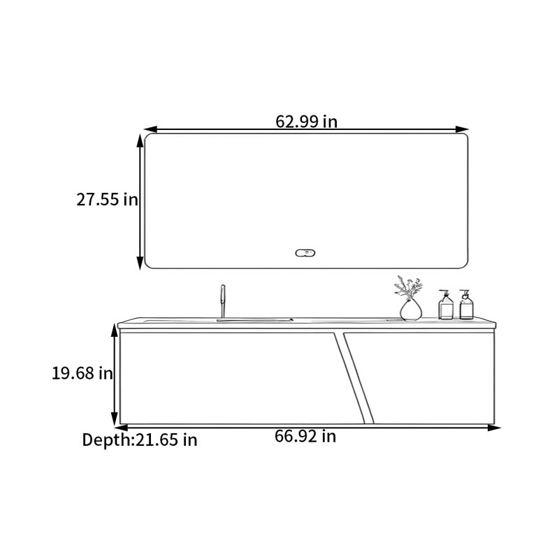 Armoire de salle de bain au style simple et moderne, H 19,68 po x l 66,92 po x P 21,65 po