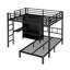 Lit superposé double au-dessus d'un lit simple en métal avec bureau pliant, garde-robe avec DEL, économie d'espace / réduction du bruit, noir
