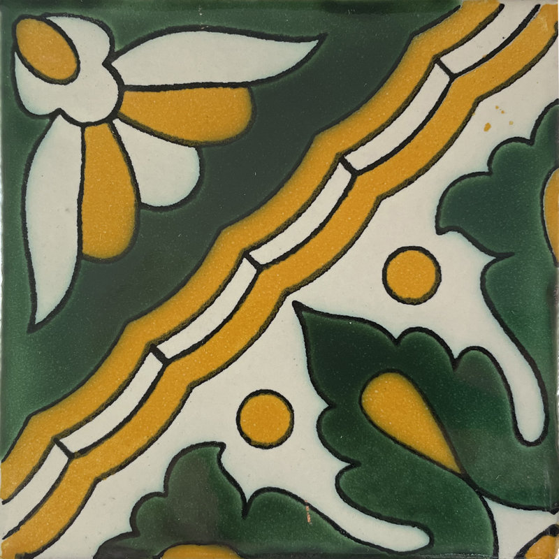 4.2" x 4.2" 9pcs TalaMex Azalea Mexican Clay Tile Handmade Talavera Backsplash Mosaic