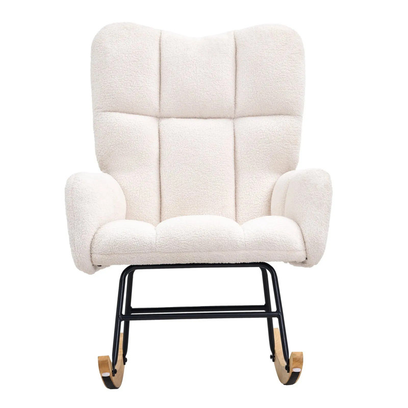 Chaise berçante pour chambre de bébé, chaise berçante berçante avec siège souple et dossier haut, tissu en peluche d'une capacité de poids de 250 lb, chaise berçante coulissante rembourrée pour chambre de bébé, chambre à coucher, salon, blanc ivoire