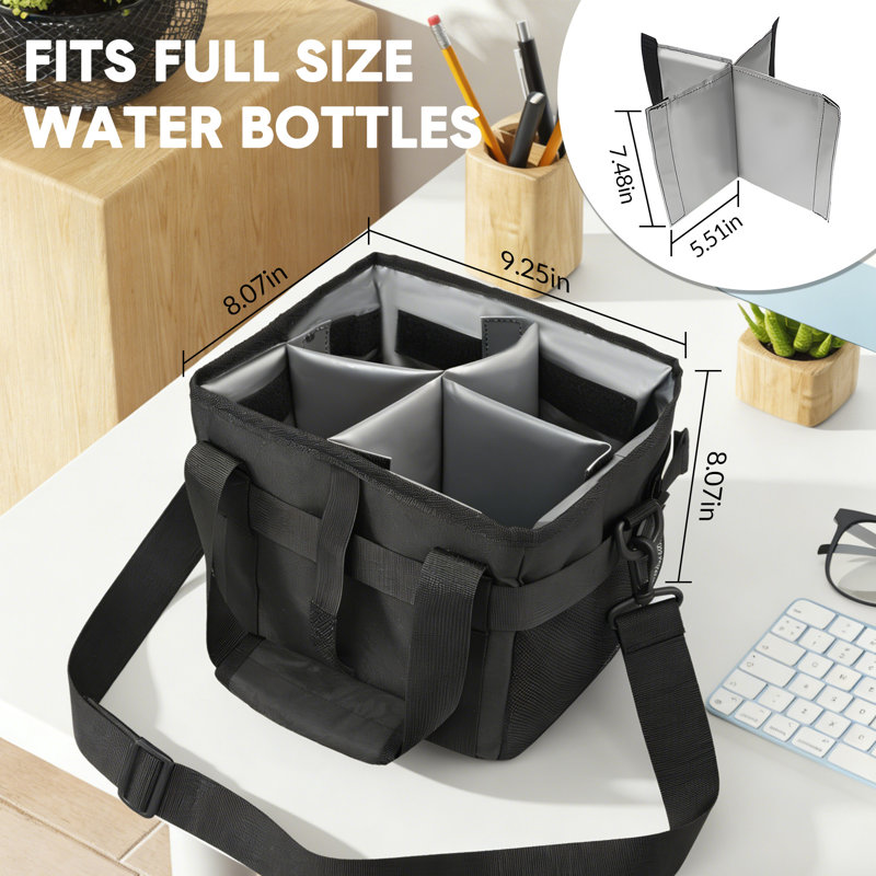 Sac fourre-tout 4 tasses en tissu noir avec sangle d'épaule réglable Oxford