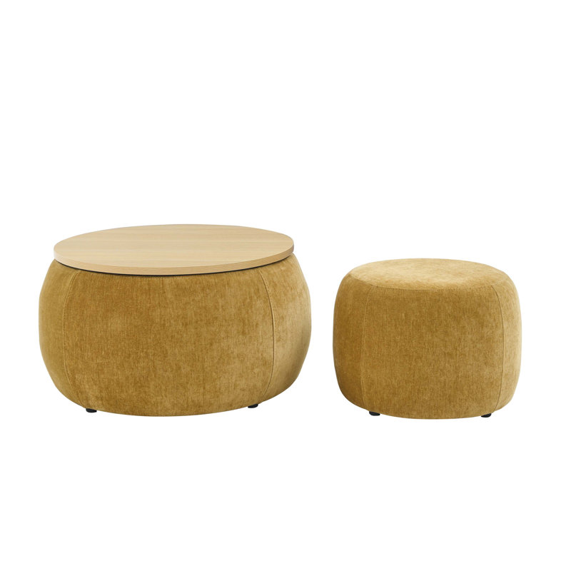 Burditt Round Fabric Upholstered Storage Ottoman, Dark Yellow