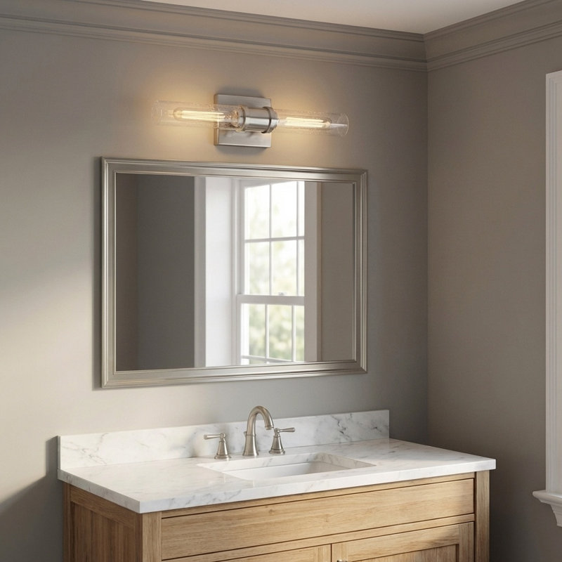Ensemble de meuble-lavabo à deux lumières Keaton, H 20 po x l 5 po x P 3,63 po, Craquelé, Nickel brossé