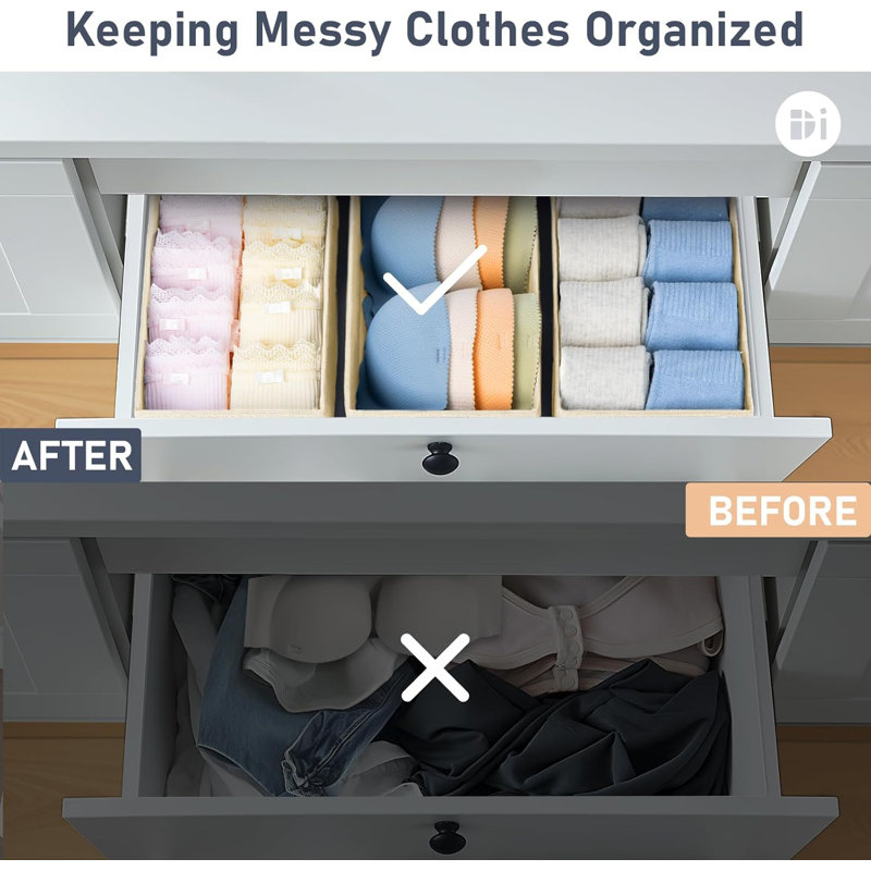 Drawer Organizer For Clothes - Underwear, Socks, Bras, Ties, And Baby Items Storage Box With Open-Box Design And Side Insert Cardboard For Enhanced Durability