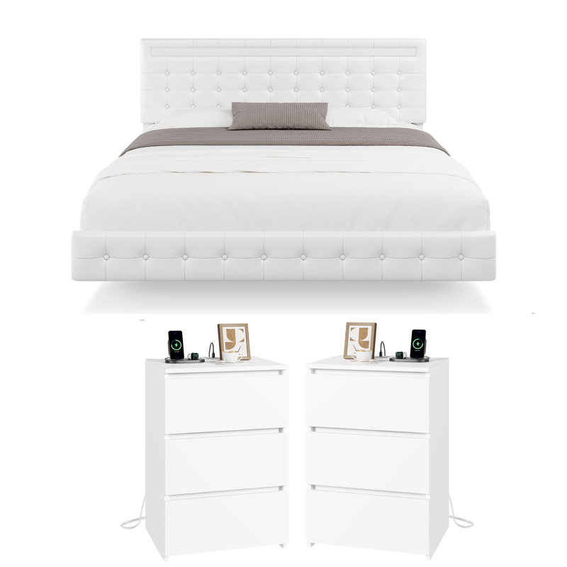 Kinzli 3 Piece Bedroom Set, Queen, White