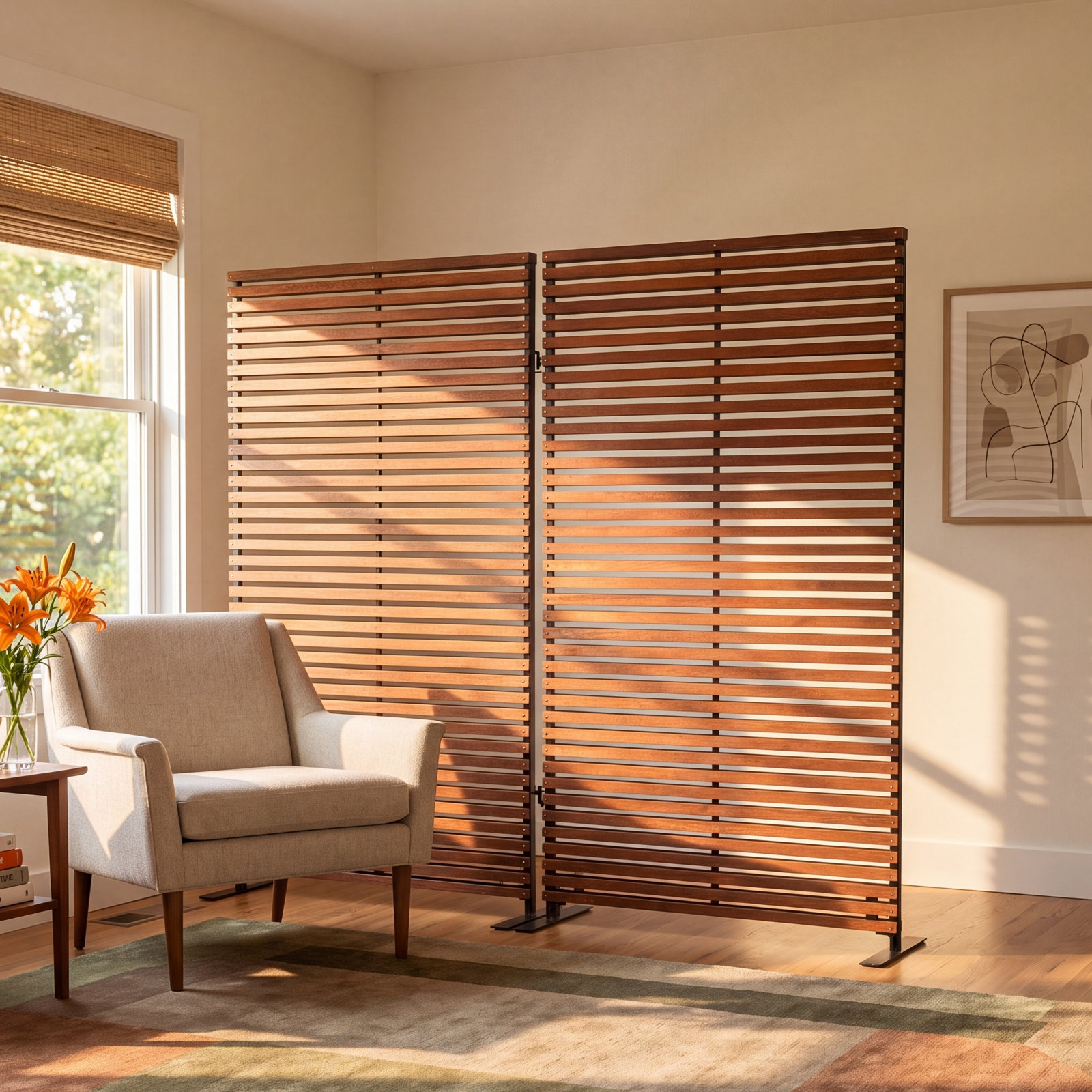 Auden 2-Panel Folding Room Divider, Brown