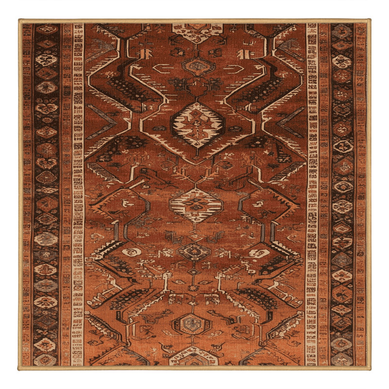 Tapis brun turc lavable à la machine, Carré 4 pi