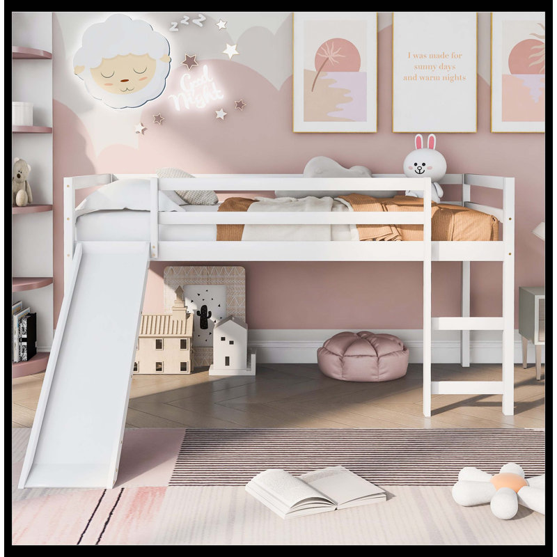 Lit mezzanine avec glissade, conception multifonctionnelle, simple (blanc)