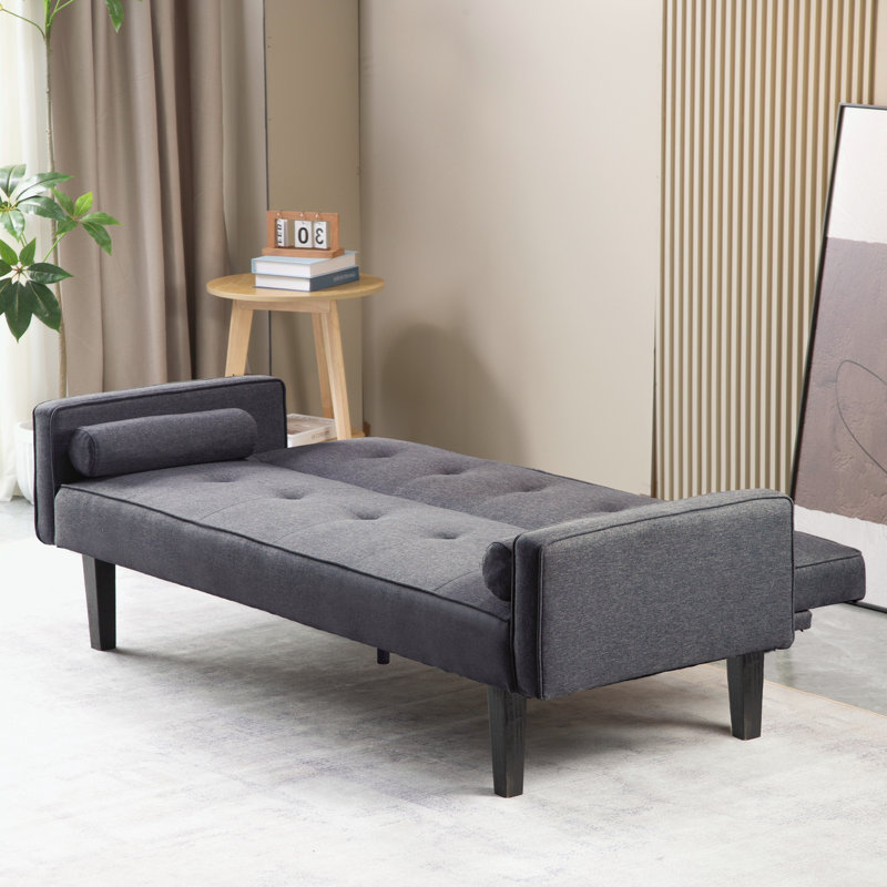 Console en bois massif 71,65 po Trayon, Mélange de lin gris foncé