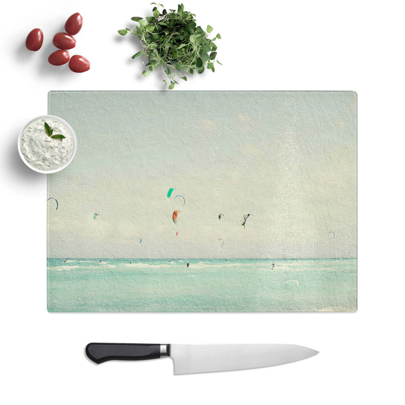 Glass Kite Surfers in South Beach Miami Chopping Board, 28.5 cm W x 20 cm L