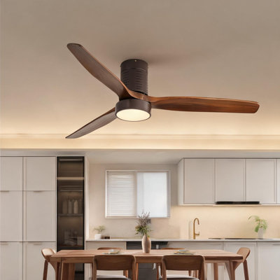 Ventilateur de plafond à télécommande en café, 52 po, avec flux d'air saisonnier, éclairage DEL, fixation à profil bas