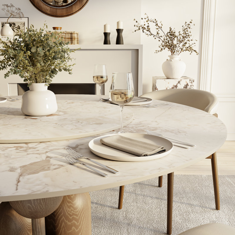 Amberly 53''/59'' Modern Round Dining Table With 360° Rotating Lazy Susan Kitchen Table For 4-10 People, One-step Installation
