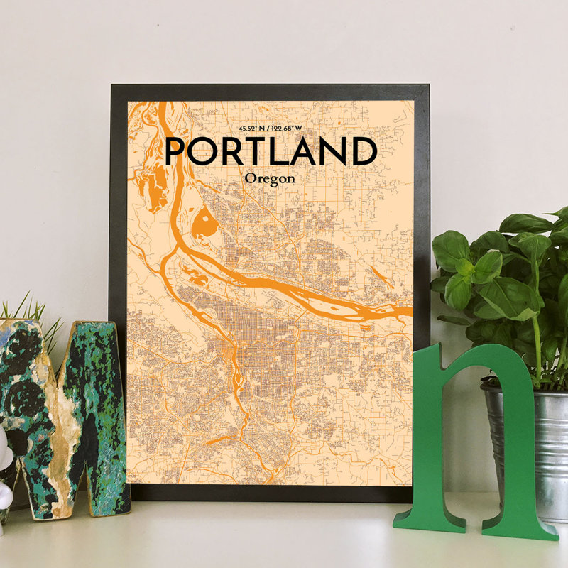 « portland city map », reproduction d’impression sur affiche, H 17 po x l 11 po x P 0,05 po