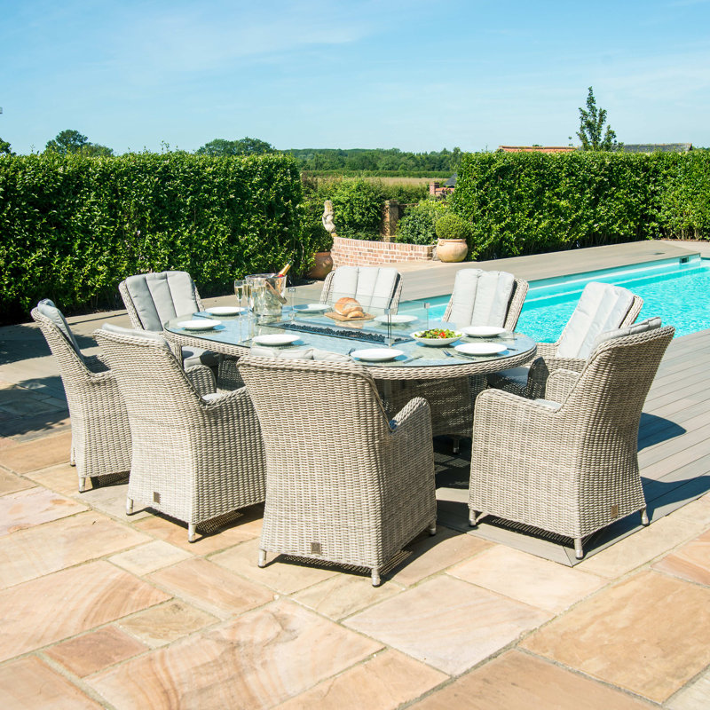 Balcom 8 Seat Oval Rattan Fire Pit Dining Set