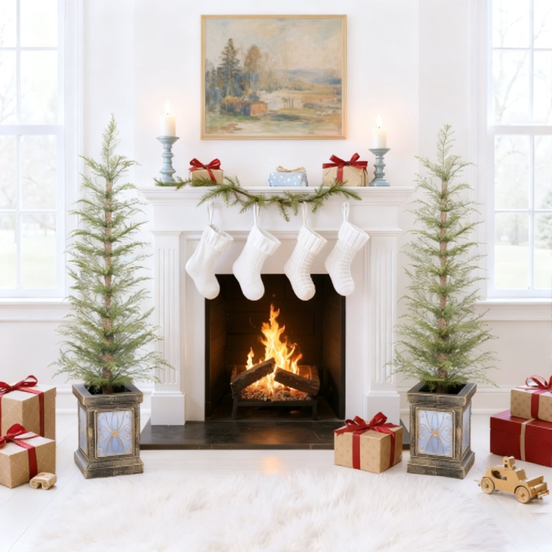 Arbre de Noël pré-éclairé, 2 arbres d'entrée éclairés pour porte d'entrée, sentier, entrée, décorations de Noël d'entrée