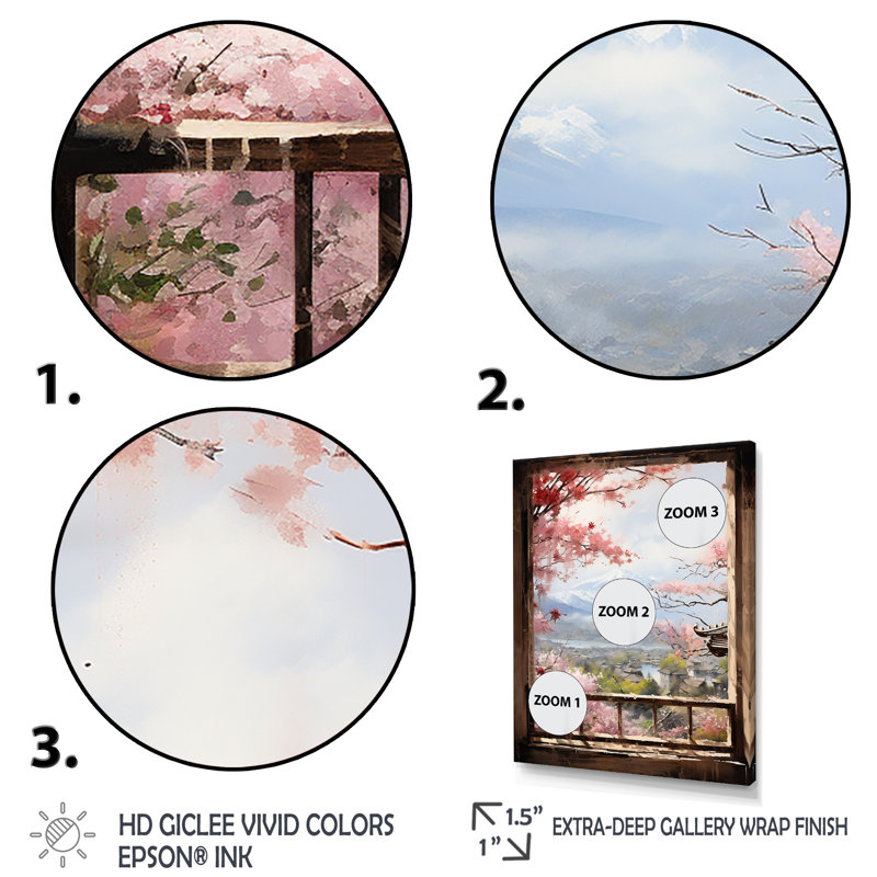 «Pink Window To Hiroshima IV - Art mural japonais», Toile tendue, H 60 po x l 40 po x P 1,5 po