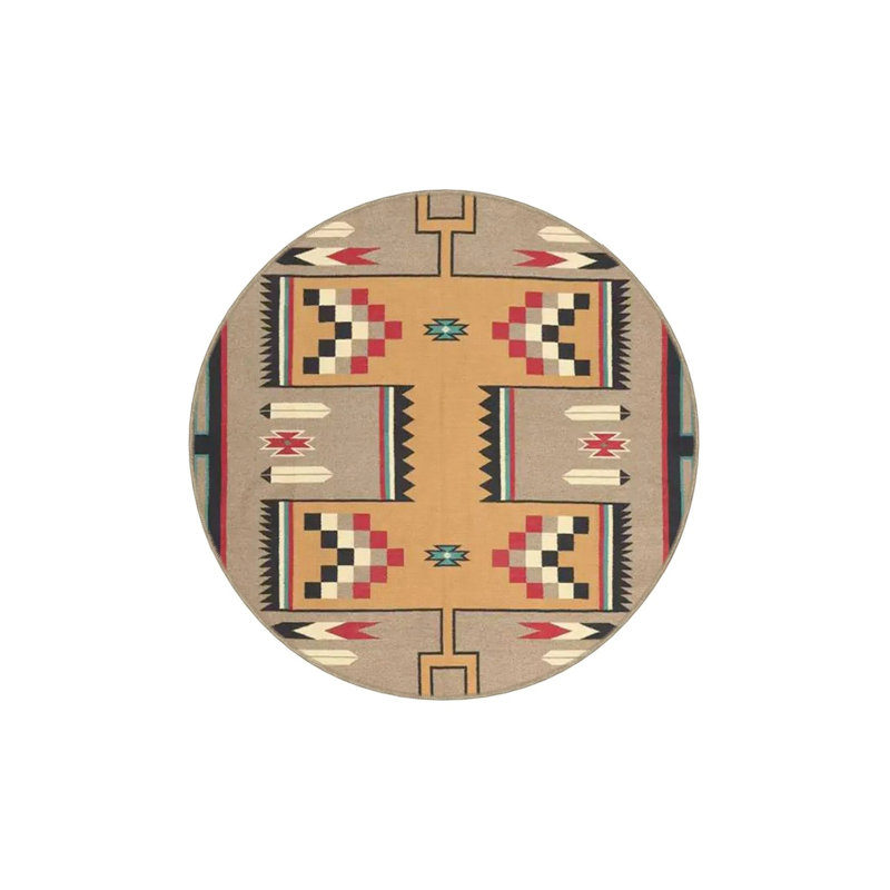 Multicolored Motif Ethnic Patterned Vintage Decorative Carpet, Round 3'4"