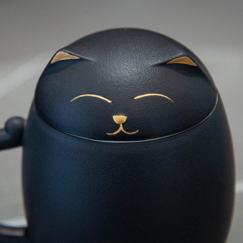 Tasse à thé en céramique avec infuseur et couvercle, jolie tasse à thé pour chat avec filtre pour feuilles mobiles