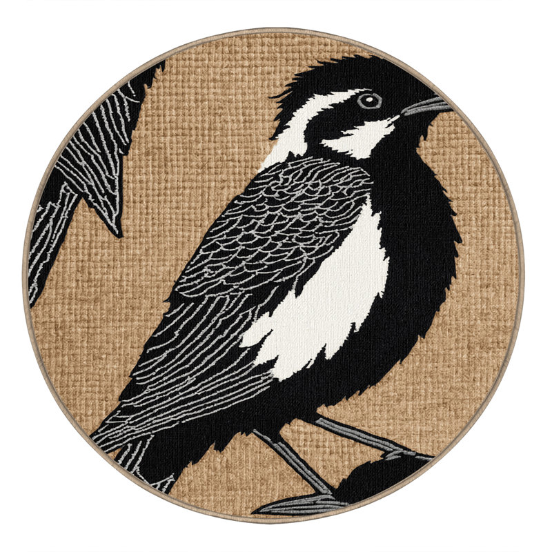 Washable Magpie lark Birds Area Rug, Round 8'