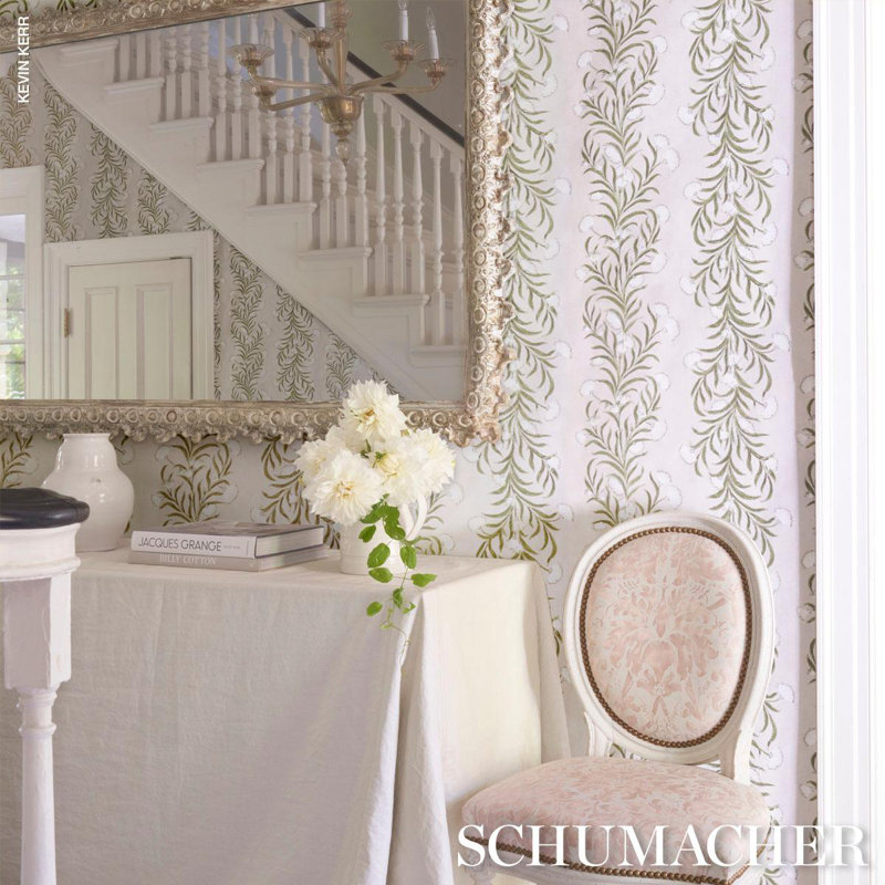 Schumacher x Celerie Kemble Tasmanian Mimosa Wallpaper, Ivory/Green