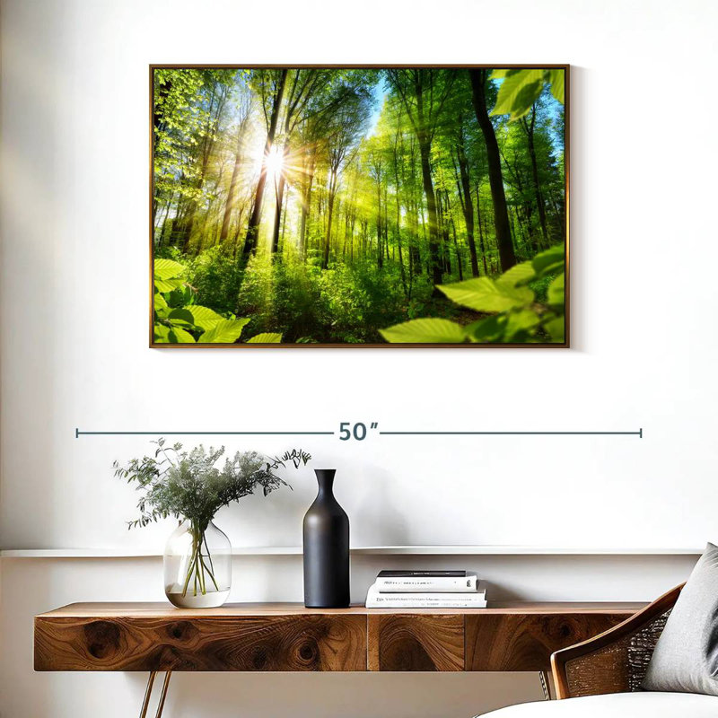 Forêt ensoleillée, Cadre flottant doré, 37 po x 25 po