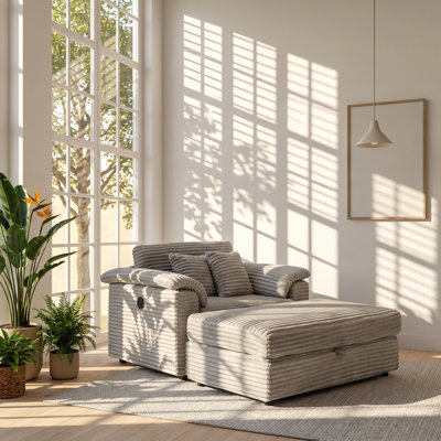 Fauteuil-lit avec rangement en velours côtelé l 58,66 po x P 47,24 po Everett Everett Everett
