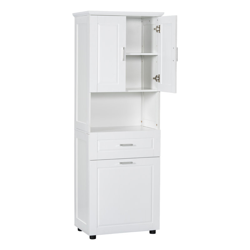 Tall Bathroom Cabinet With Laundry Basket, White