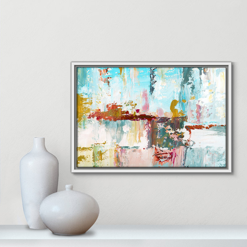 «Bola Color Block Splash» par Nan - reproduction de cadre flottant sur toile, H 13,5 po x l 19,5 po x P 2 po, Blanc
