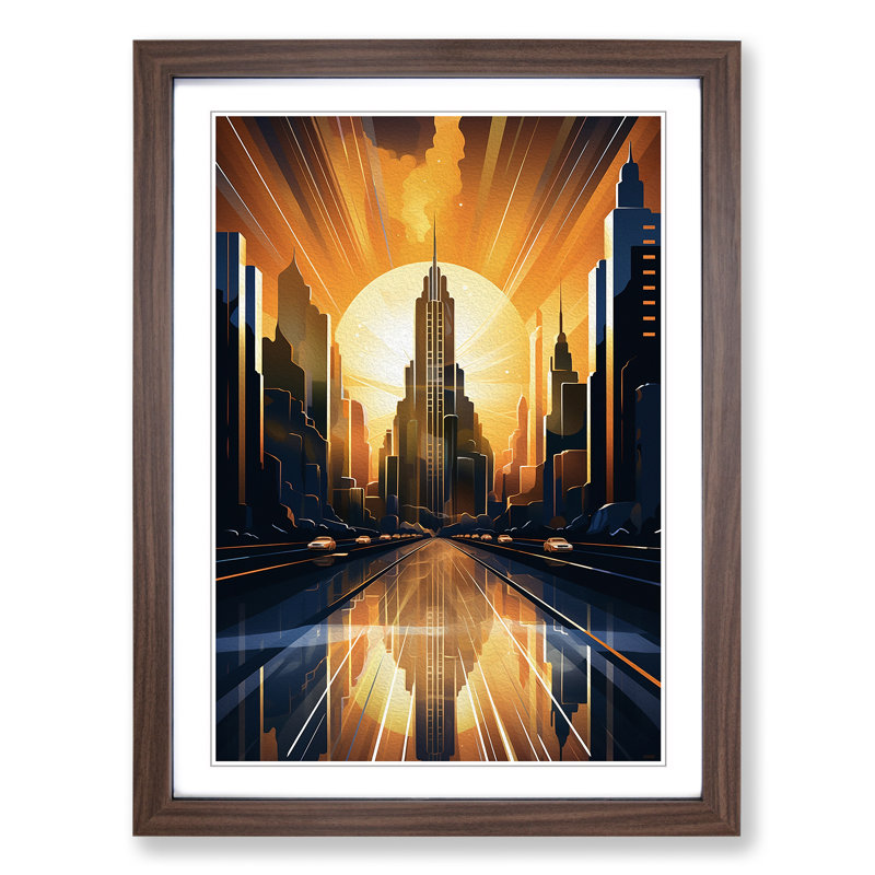 Skyline Art Deco No.2 - Framed Print, 46cm H x 34cm W, Walnut Framed