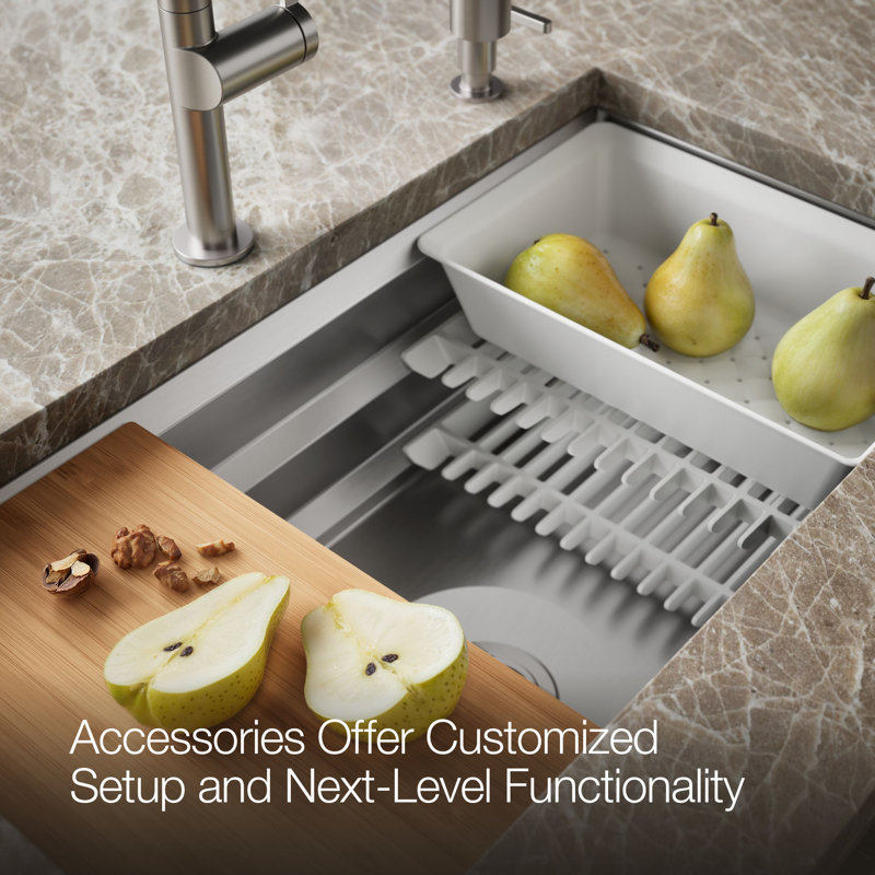 Prolific 33" L x 17-3/4" W x 11" Undermount Single Bowl Kitchen Sink with Accessories