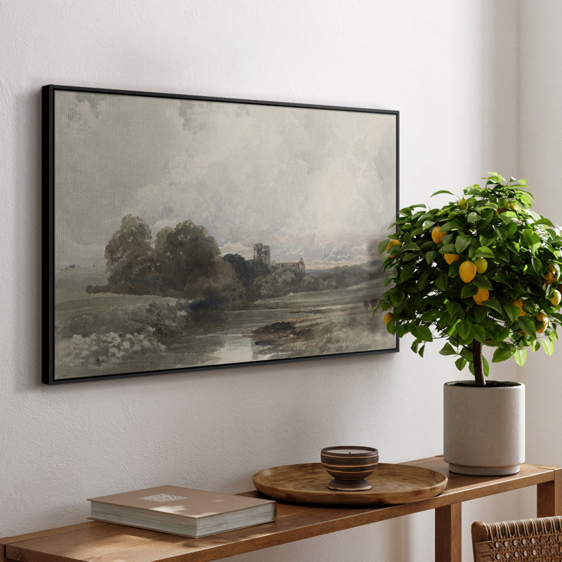 Paysage rétro - XXXIX, H 25 po x l 37 po x P 2 po, Toile avec cadre flottant noir