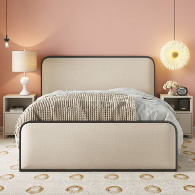 Modern Metal Bed Frame With Upholstered Headboard And Footboard