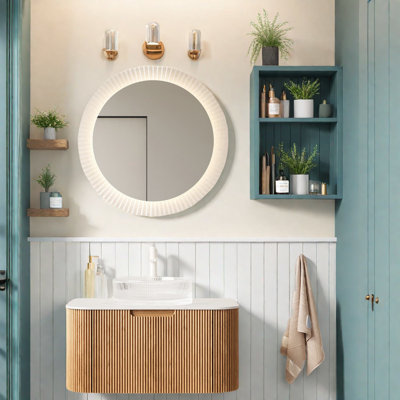 Meuble-lavabo mural moderne avec lavabo en marbre et rangement incurvé