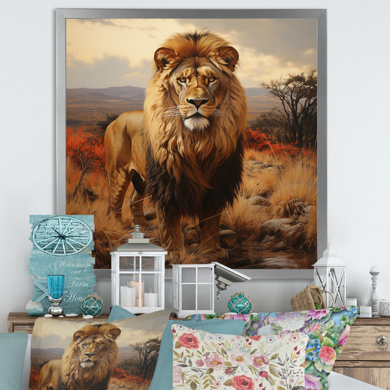 Décoration murale lion d'Afrique, Savannah II, Cadre photo argenté, H 30 po x l 30 po x P 1,5 po