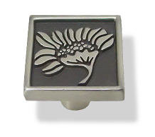 (5 Pack) 1-1/8 inch Raised Flower Square Knob Brushed Satin Pewter
