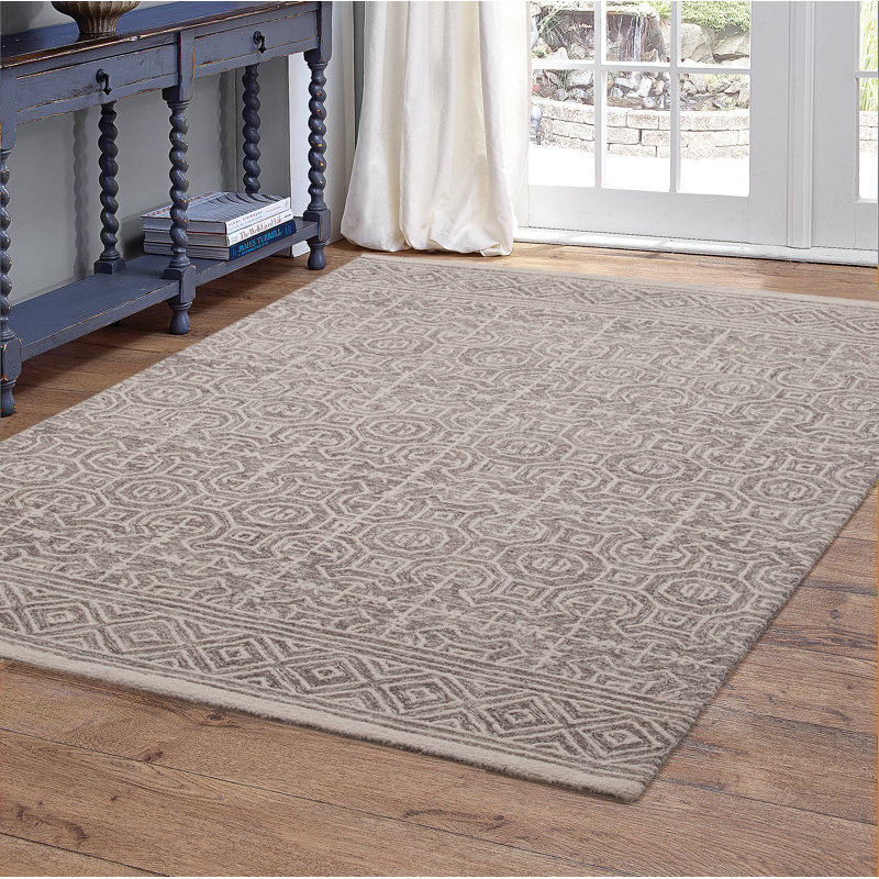 Tapis gris / ivoire en laine touffeté à la main Frederica, Rectangle 5 pi x 8 pi